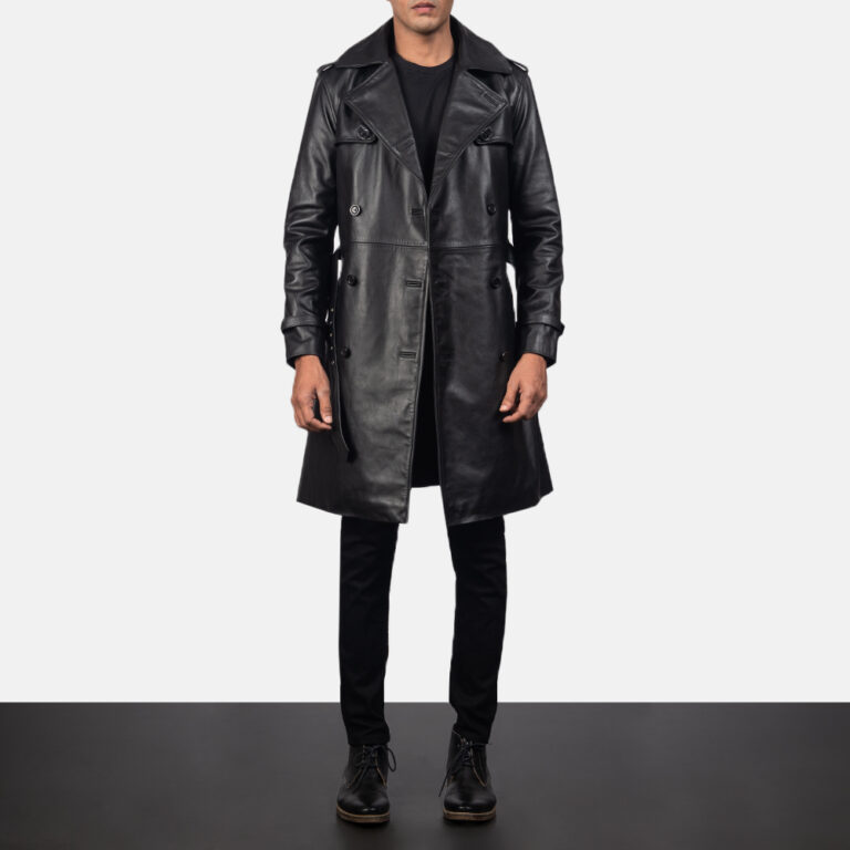 Mens Royson Black Leather Duster Coat4484-9-1557206686019